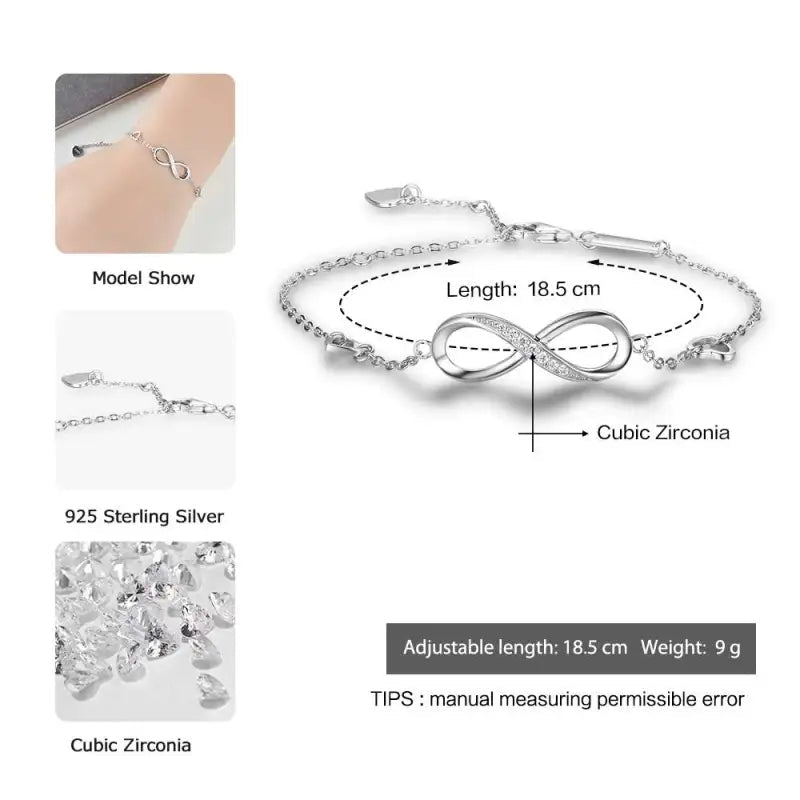 925 Sterling Silver Infinity Bracelet - A&N Outlet