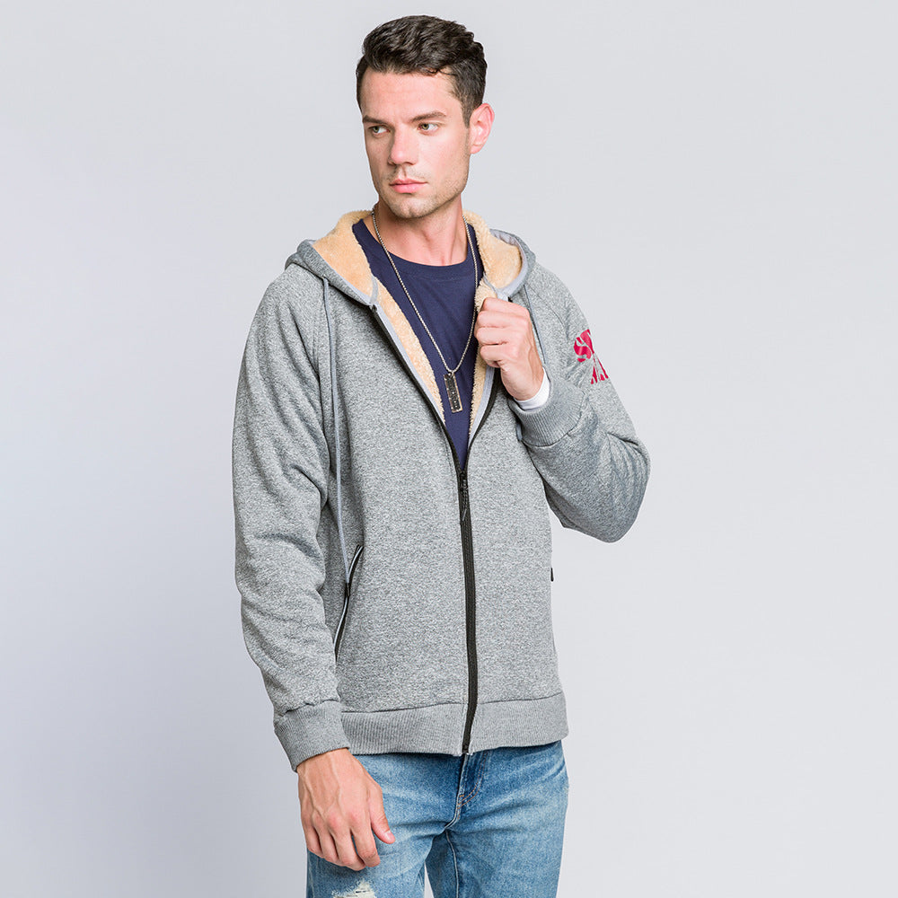 Men's Athletic Letter Print Fleece Zip-Up Hoodie