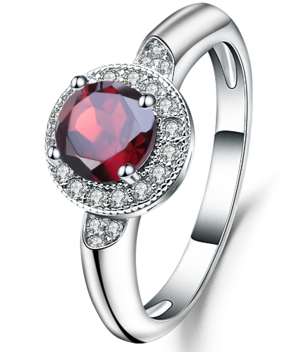 925 Silver Pomegranate Inlaid Ring