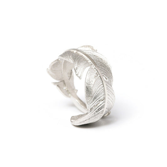 925 Silver Feather Adjustable Ring
