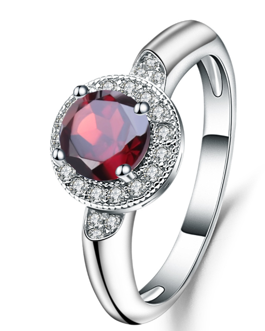 925 Silver Pomegranate Inlaid Ring