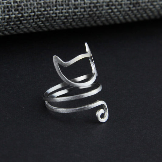 Adjustable 925 Silver Cat Ring