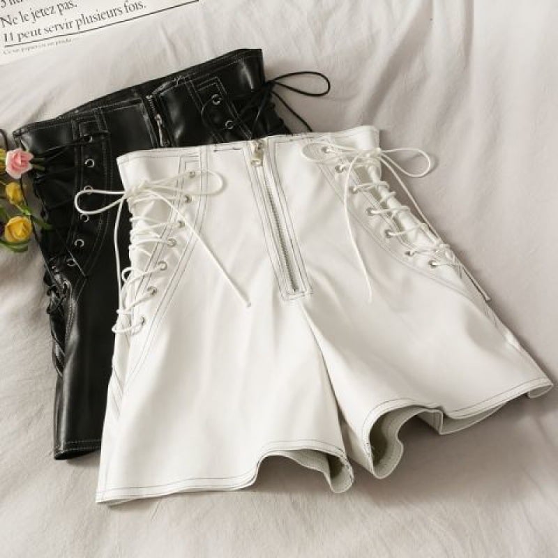 Slim Zipper Thin Leather Shorts for Women in Spring/Fall
