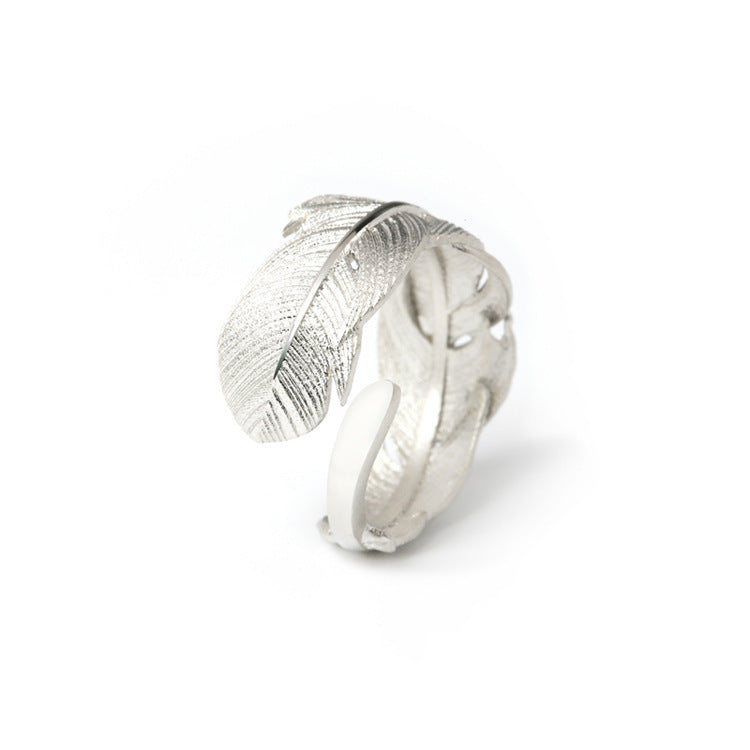 925 Silver Feather Adjustable Ring