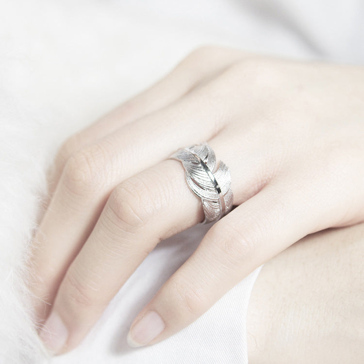 925 Silver Feather Adjustable Ring