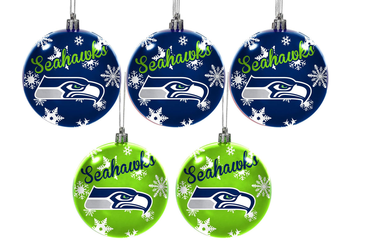 FOCO Seattle Seahawks NFL 5 Pack of Shatterproof Ball Ornaments
