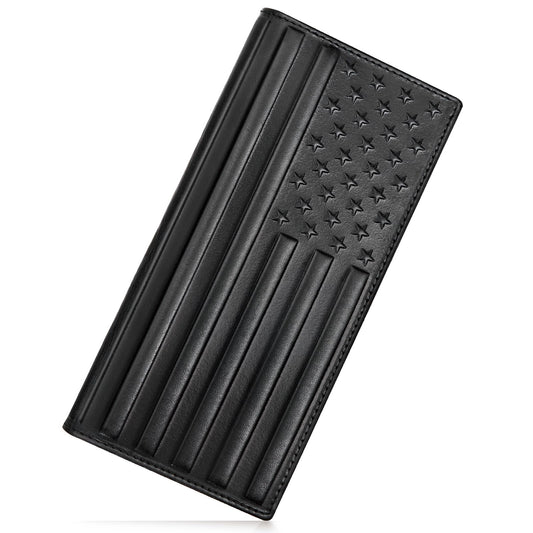 Pefiam Long Leather Wallet for Men Checkbook Wallet for Men Bifold Large Wallet for Men Rodeo Mens Western Cowboy Wallet Gift for Men (American FlagBlack)
