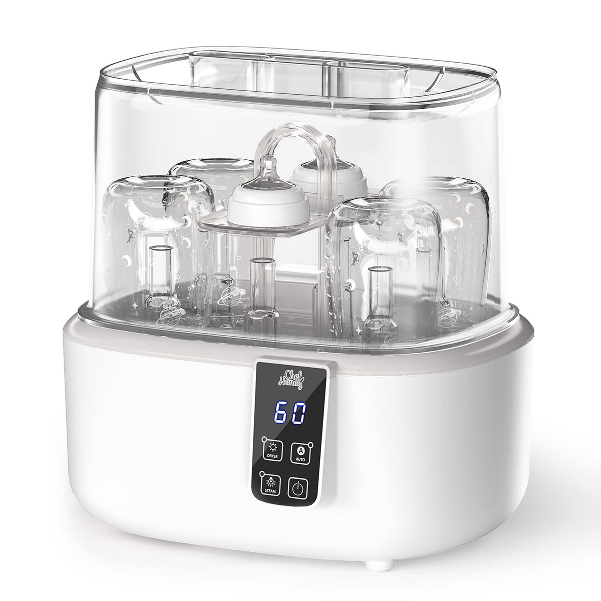 Bottle Cleaner and Dryer Fast Electric Steam Dryer for Baby Bottles Pacifier Breast Pump Baby Bottle Steam Dryer Dries Faster Large Capacity Holds 6 Bottles LED Display Auto-Off Baby Bottle Washer