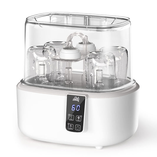 Bottle Cleaner and Dryer Fast Electric Steam Dryer for Baby Bottles Pacifier Breast Pump Baby Bottle Steam Dryer Dries Faster Large Capacity Holds 6 Bottles LED Display Auto-Off Baby Bottle Washer
