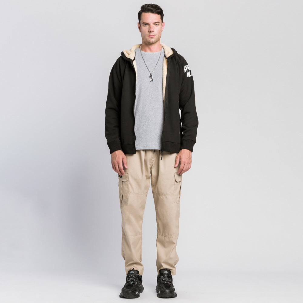 Men's Athletic Letter Print Fleece Zip-Up Hoodie