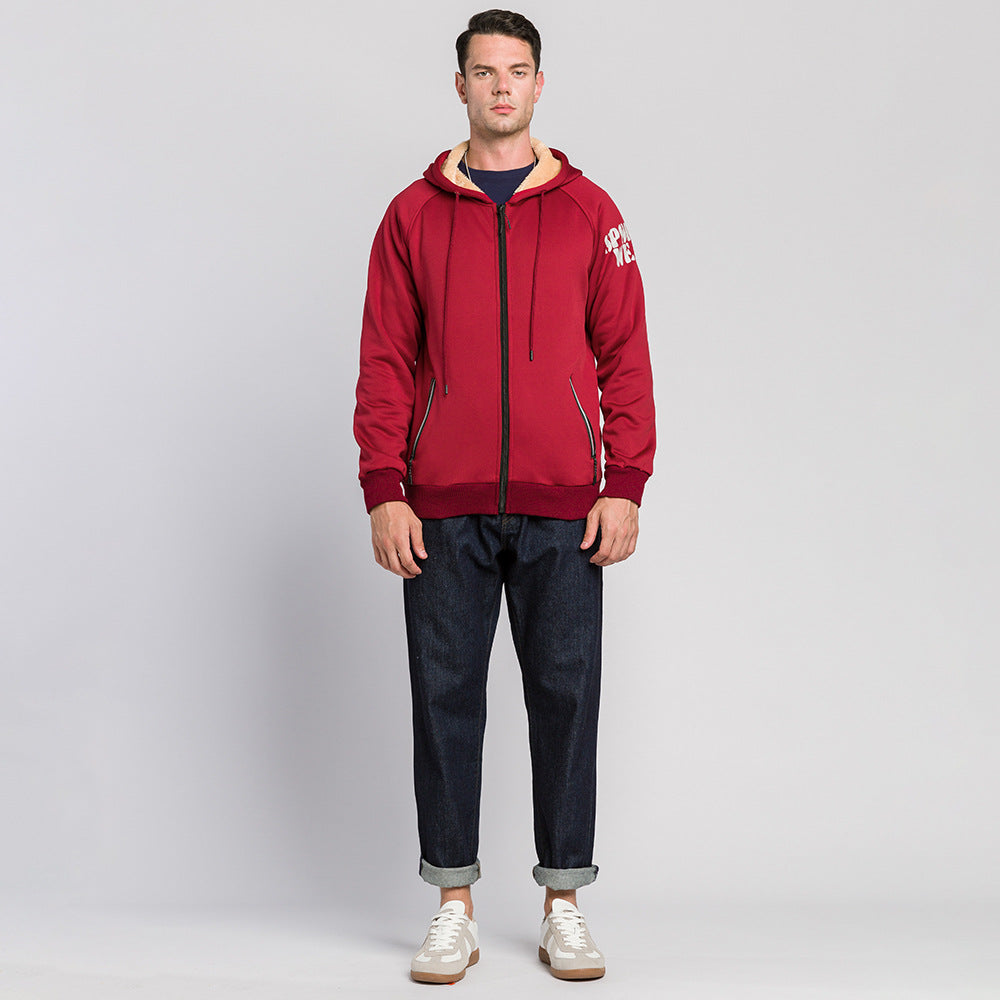 Men's Athletic Letter Print Fleece Zip-Up Hoodie
