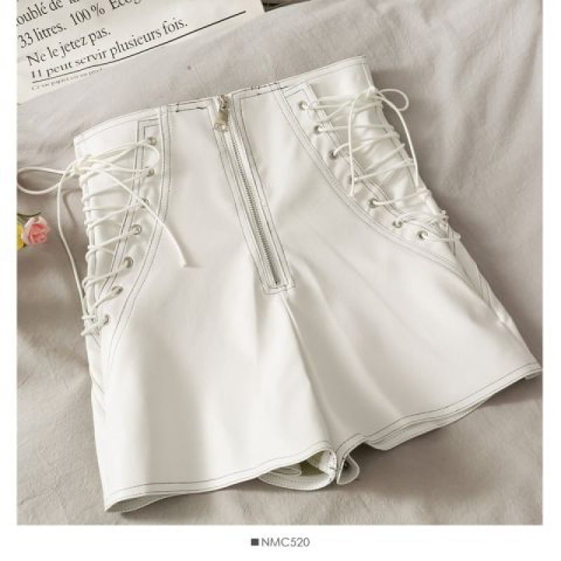 Slim Zipper Thin Leather Shorts for Women in Spring/Fall