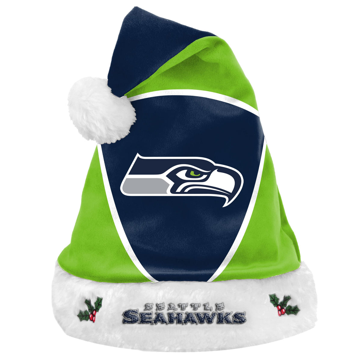 FOCO Seattle Seahawks Colorblock Santa Hat Limited Edition Officially Licensed NFL-NFC West Holiday Fan Gear