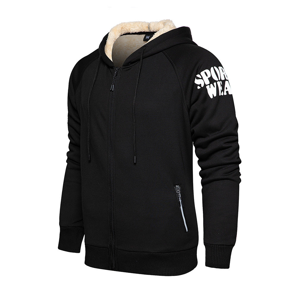Men's Athletic Letter Print Fleece Zip-Up Hoodie
