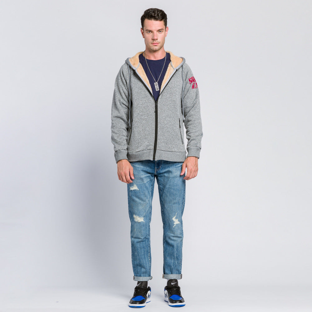 Men's Athletic Letter Print Fleece Zip-Up Hoodie
