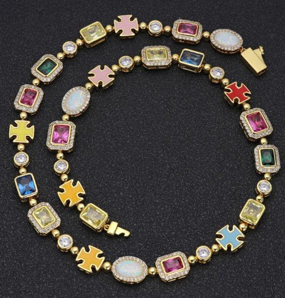Gold-Plated Hip-Hop Gemstone Necklace - A&N Outlet